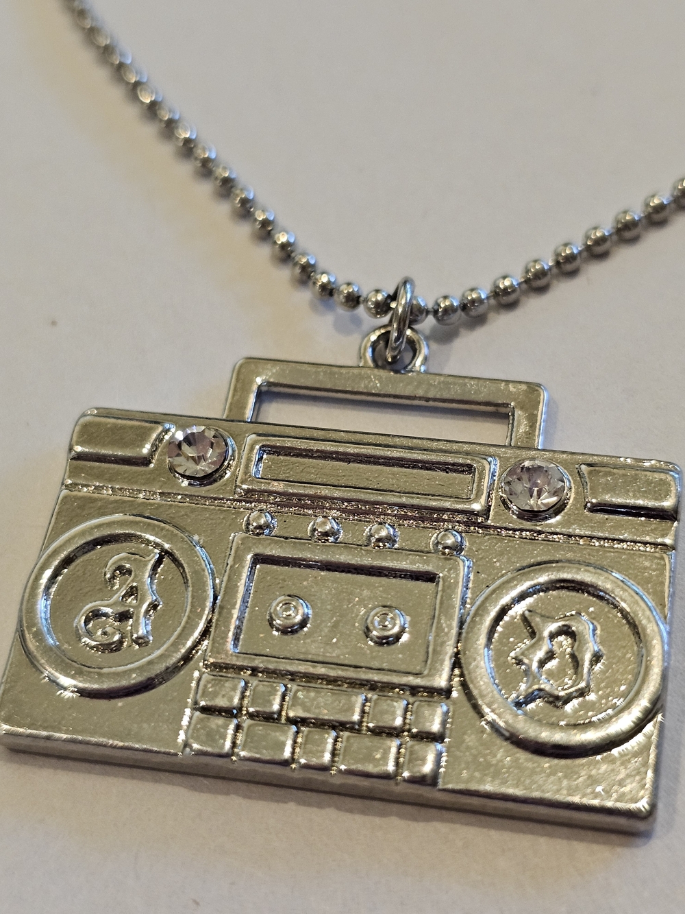 Vintage Retro Silver Boombox Pendant Ball Chain Necklace 🎧